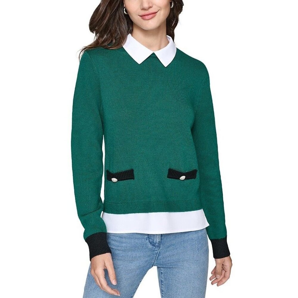 Karl Lagerfeld Paris Womens Layered Look Sweater Veridian Size L NWT